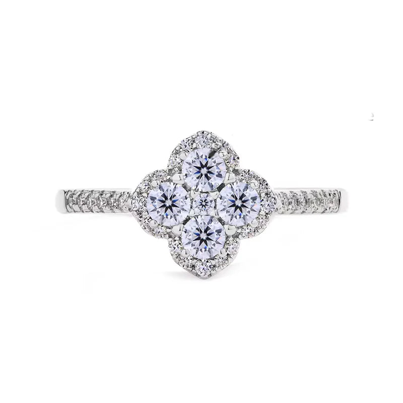Moissanite Pave Clover Ring - 18k Gold