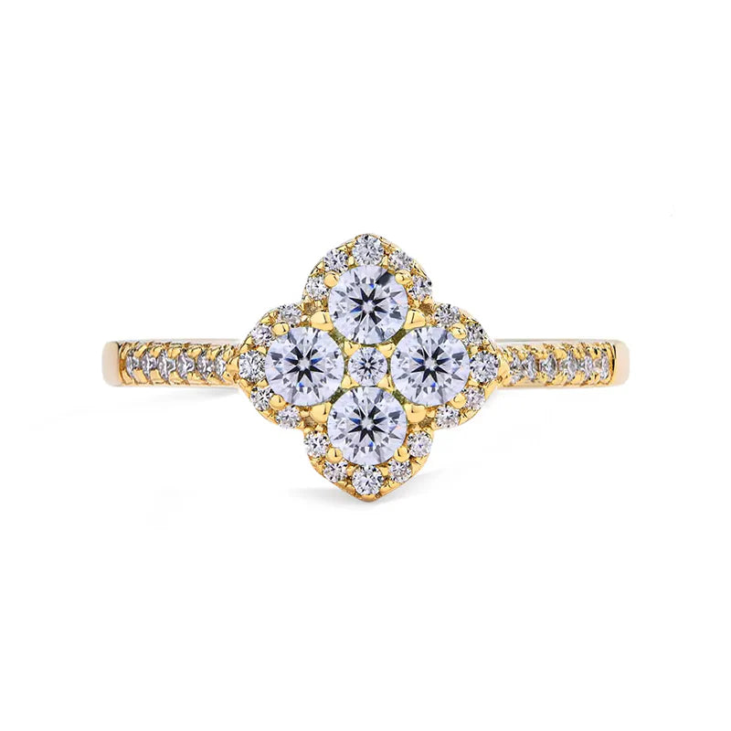 Moissanite Pave Clover Ring - 18k Gold