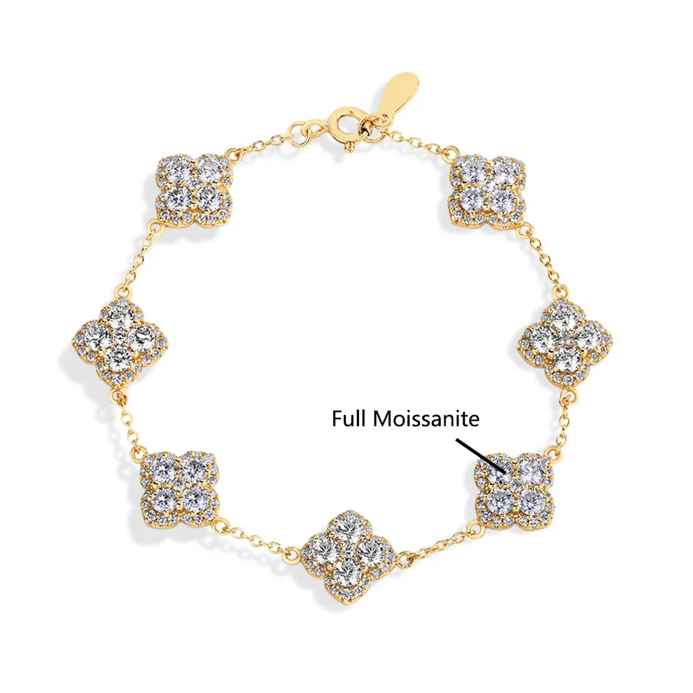 Moissanite Clover Bracelet - 18k Gold